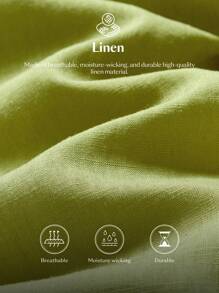 Ontre 2 件女士亚麻绿色宽松蝙蝠袖长袖衬衫和阔腿短裤休闲套装，可拆卸金属纽扣不对称门襟，波西米亚风格，度假节，春夏