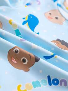 CoComelon X SHEIN Young Boy Whale Print Blue Ocean Cute Fresh Snug Fit Short Sleeve T-Shirt & Pants Comfort Pajamas Set - Blue and White - View 6