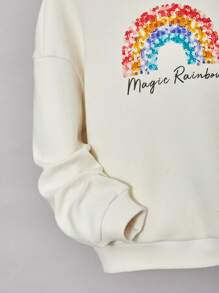 SHEIN Tween Girl Rainbow & Letter Graphic Drop Shoulder Sweatshirt - Mauve Purple - View 3