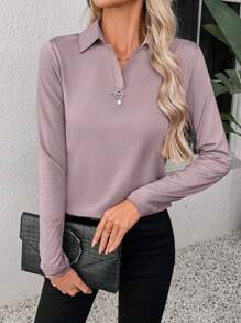 EMERY ROSE Camiseta con detalle de botones lisos - Púrpura polvoriento - Ver 1