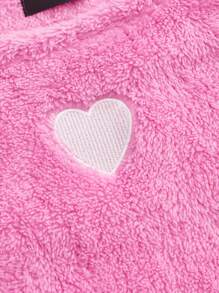 ROMWE Kawaii 甜心可爱女孩舒适温暖心形图案刺绣吊带背心和格子睡裤套装，休闲家居服 - 粉色 - 查看 6