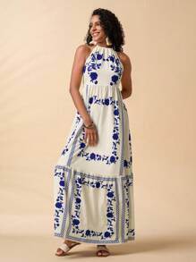 Travachic 女士花卉印花休闲露背连衣裙，非常适合度假