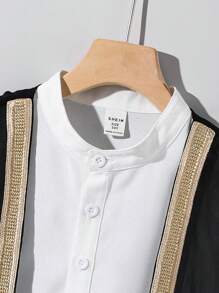 SHEIN Leap Crew Tween Boy Contrast Tape Vest & Split Hem Robe