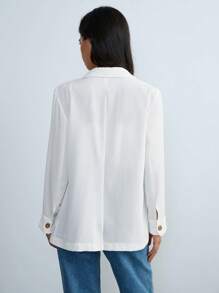 Chiquease 1 件女士竹纤维薄款西装外套，女士休闲百搭白色西装外套