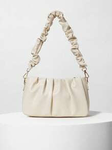 Faux Pearl Beaded Ruched Bag Winter Gifts - Beige - View 3