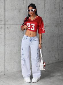 SHEIN ICON 女士休闲牛仔裤，简约风格，适合日常穿着 - 藍色 - 查看 4