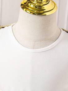 女宝宝时尚优雅白色V领无袖长款系带连衣裙+印花长披肩家庭装（3套另售） - 白色 - 查看 4