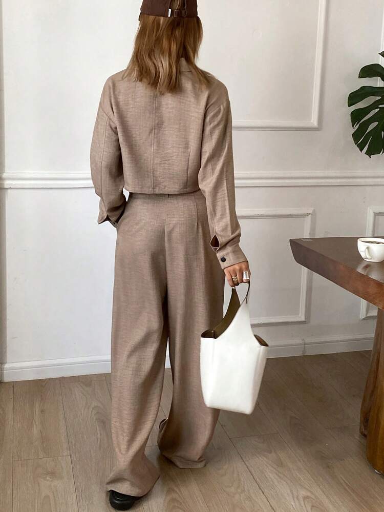 2pcs Casual Women Set, Solid Color Loose Short Sleeve Top And Wide-Leg Pants, Spring/Summer,Fall Clothes Lounge Sets For Women