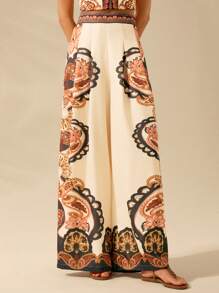 Women's Boho Tropical Print Relaxed Loose Wide Leg Pants, Vacation Style - Multicolor - View 5