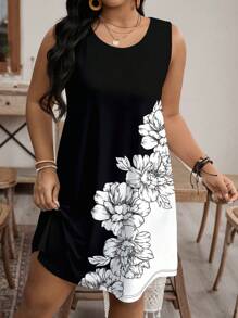 EMERY ROSE 大码女式休闲简约圆领无袖连衣裙，适合夏季、女士音乐会服装、女士西装/女牛仔装、女士波西米亚风/夏季、女士度假服装 - 黑色 - 查看 3