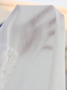 SHEIN Swim Vcay Plus Size Tie Neck Loose Ruffle Hem Patchwork Cover Up For Weddings, Summer Beach Vacation - White - View 7