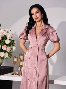 Modelyn 女士日常优雅派对浪漫图案修身连衣裙 - 粉色 - 查看 1