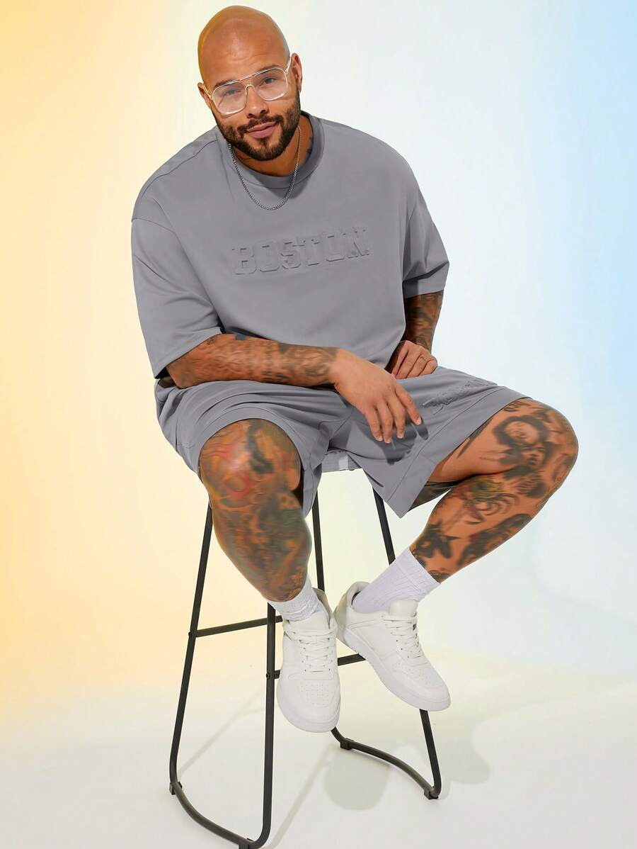 EASEVO Conjunto de 2 piezas de camiseta de manga corta holgada casual y shorts de talla grande para hombre