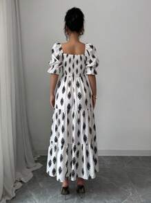 Elenzga Women's Patchwork Floral Print Short Sleeve Maxi Dress (Asymmetric Floral Print)