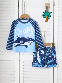 男童长袖圆领简约时尚休闲日常泳衣