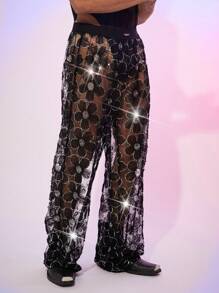 FeverCity Men's Mesh 3D Embroidered Loose Trousers - Black - View 1