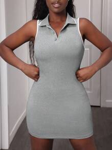 SHEIN Sport Studio Damen ärmelloses figurbetont kurzes Sportkleid im minimalistischen Stil mit Knopfverschluss vorne
