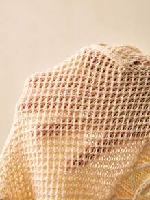 Poéselle 纯色夏季乡村音乐节度假风夏季纯色编织透明流苏蕾丝女式刺绣上衣钩针上衣针织V领上衣米色上衣 - 卡其色 - 查看 6