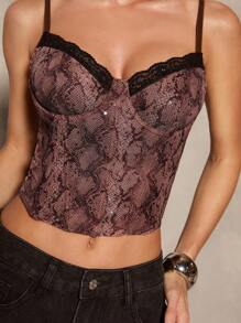 Glamine Women's Sequin Leopard Party Corset Camisole Tank Top,Summer Black Chic Club Tube Top,Fashion Casual Daily Body Suits For Women - Brown - View 6