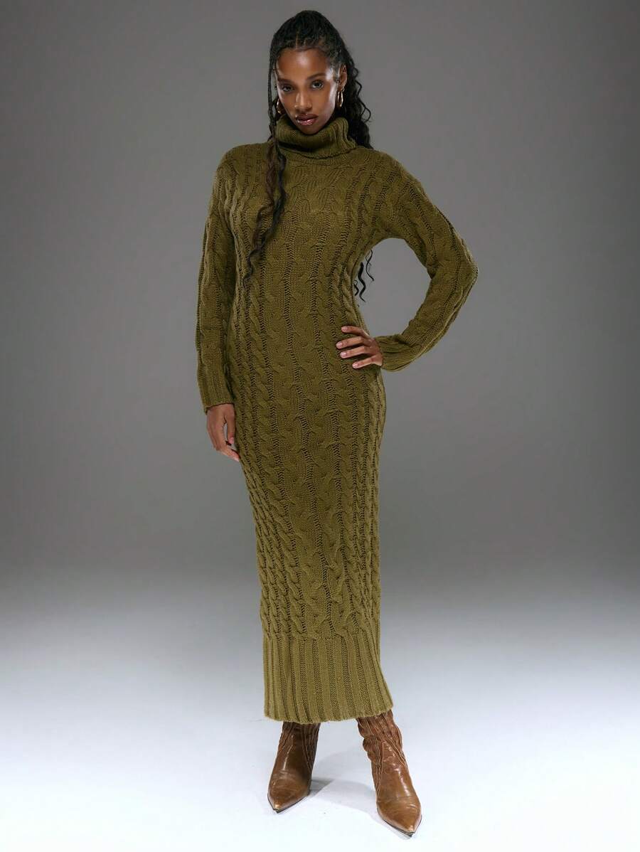 MUSERA 高领麻花针织套头连衣裙，时尚别致