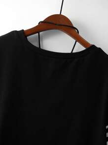 Linhara Plus Size Women's Casual Simple Black And White Contrasting Striped T-Shirt Top - Black and White - View 5