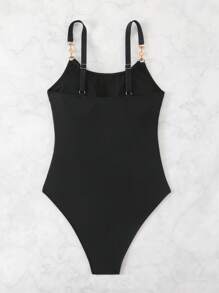 SHEIN Swim Mono elegante sin espalda con cordón en la cintura para mujer en color negro para vacaciones de primavera, Boho festival, para verano y playa