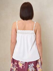 SHEIN Clasi Plus Size Women's Solid Color Loose Elegant Lace Camisole, Women's Summer Clothing, Summer Tops, Spaghetti Strap Tops, Fashionable Women, Elegant Linen, Carnival Clothing, Women's Holiday Clothing, Women's Beach Clothing, Beach Holiday Clothing