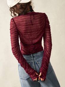 Bohemela Boho Solid Color Knitted Long Sleeve Slim Fit Top For Women