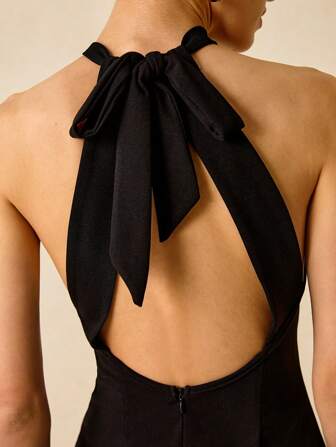 Poéselle Rygglös Knapp Gardinomtag Enkel Sexig Klänning