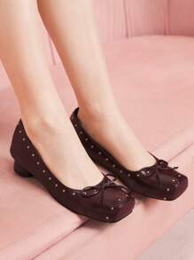 CUCCOO DOLLMOD Women's Square Toe Gray High Heel Shoes, Cylindrical Heel, Casual & Retro Style - Burgundy - View 1