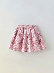 SHEIN Maija Kids فستان قصير للفتاة الصغيرة بطبعة زهور عتيقة، حواف مكشكشة بأربطة قابلة للتعديل، طقم من قطعتين للاستخدام في الخارج والمنزل والمدرسة والعطلات، بطراز بوهو في فصلي الربيع والصيف - وردي - مشاهدة 4