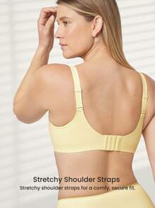 LUVLETTE Dream Curve 2ndSkin 全覆盖无线无缝透气侧支撑 V 领休闲运动健身内衣外穿文胸黄油黄色隐形内衣粘性 SizeFreedom 基本款文胸