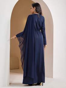 Veilorie Women's Round Neck Long Sleeve Pleated Elegant Arabian Dress,Modest