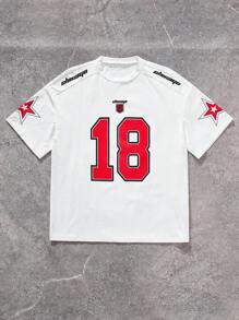 SHEIN Tween Girls Spring/Summer Streetwear Blokecore Football Red Number Letter Print Tee