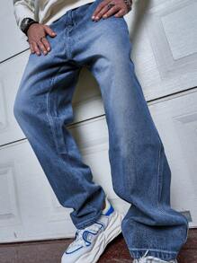 Manfinity Homme Men Slant Pocket Straight Leg Jeans - Medium Wash - View 5