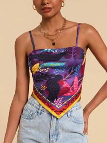 Travachic Tropical Print Bandana Hem Cami Top - Multicolor - View 1