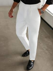 Manfinity Bizformal Men's Solid Color Straight Casual Suit Pants, Elastic Waist, Button Zipper Door Tube Design. Men's Casual Trousers, Can Be Worn Daily, Suitable For Business Work Parties, Weddings And Other Occasions. Can Be Used As A Gift For Boyfriends And Husbands