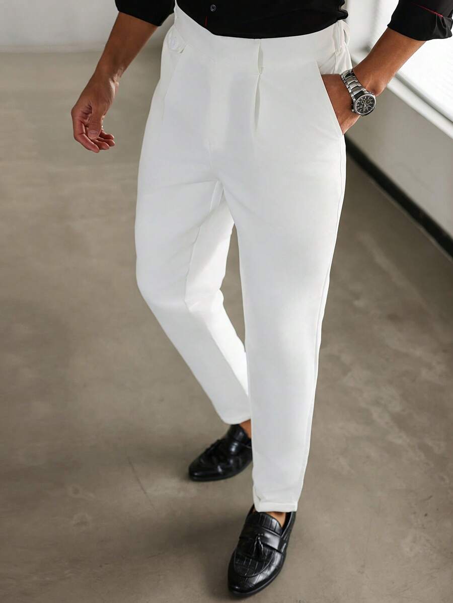 Manfinity Bizformal Men's Solid Color Straight Casual Suit Pants, Elastic Waist, Button Zipper Door Tube Design. Men's Casual Trousers, Can Be Worn Daily, Suitable For Business Work Parties, Weddings And Other Occasions. Can Be Used As A Gift For Boyfriends And Husbands