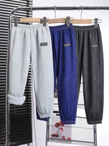 SHEIN 3 件套年轻男孩休闲针织牛仔效果裤套装，多色儿童服装 - 适合通勤、上学、休闲场合、生日、派对、典礼 - 年轻男孩 - 彩色 - 查看 1
