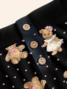 SHEIN ICON Women's Cute Love Bear Ribbed Comfortable Open Home Girl Shorts Suitable For Summer - Black - View 4