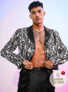 FeverCity Men's Short Digital Print Long Sleeve Blazer Jacket, For Fall Winter - Black - View 1