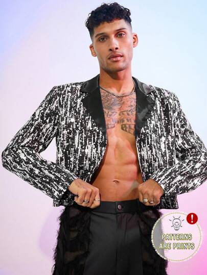 FeverCity 男士短款数码印花长袖西装外套，秋冬适用