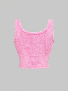 ROMWE Kawaii 甜心可爱女孩舒适温暖心形图案刺绣吊带背心和格子睡裤套装，休闲家居服 - 粉色 - 查看 8