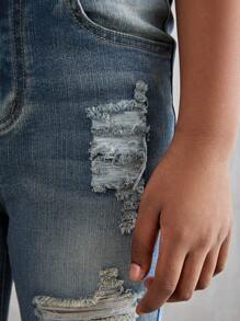 SHEIN Tween Girl' New Distressed Stretchy Skinny Jeans