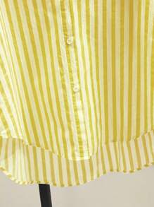 INAWLY Women's Casual Striped Print Long Sleeve Chest Pocket Shirt, Autumn &Winter Fall Cloth For Women - Yellow - View 4
