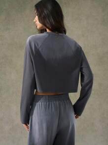 LYSMO 2025 New Arrival Spring Summer Oversized Washed Raglan Sleeve Cropped Top - Grey - View 2