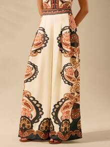 Women's Boho Tropical Print Relaxed Loose Wide Leg Pants, Vacation Style - Multicolor - View 4
