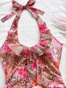 Soleia Women's Summer Vacation Dress, Pink Ruffle Halter Mini Dress, Beach Resort Dress,Vacation Outfits Woman - Multicolor - View 7