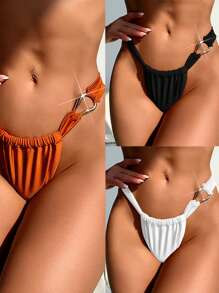 SHEIN Swim 3pcs/Set Women Metallic Fabric Simple & Elegant Springbreak Party Bikini Bottom For Summer Beach Vacation - Multicolor - View 3