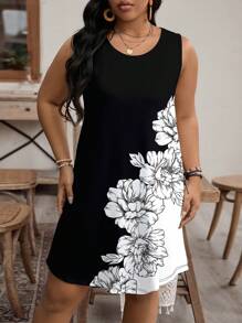 EMERY ROSE 大码女式休闲简约圆领无袖连衣裙，适合夏季、女士音乐会服装、女士西装/女牛仔装、女士波西米亚风/夏季、女士度假服装 - 黑色 - 查看 5